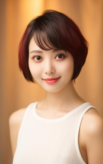 Young beautiful japanese woman with smiling shorthair