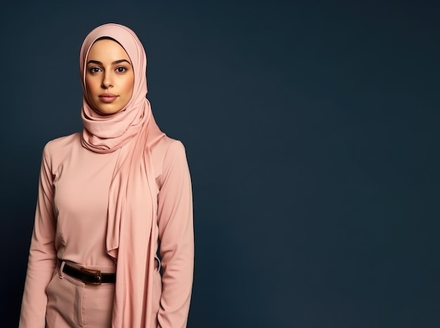 Young beautiful Muslim woman fashionable clothes in office isolated background