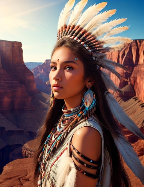 Young beautiful Native American woman in traditional costume