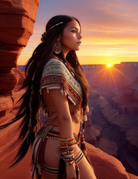 Young beautiful Native American woman in traditional costume