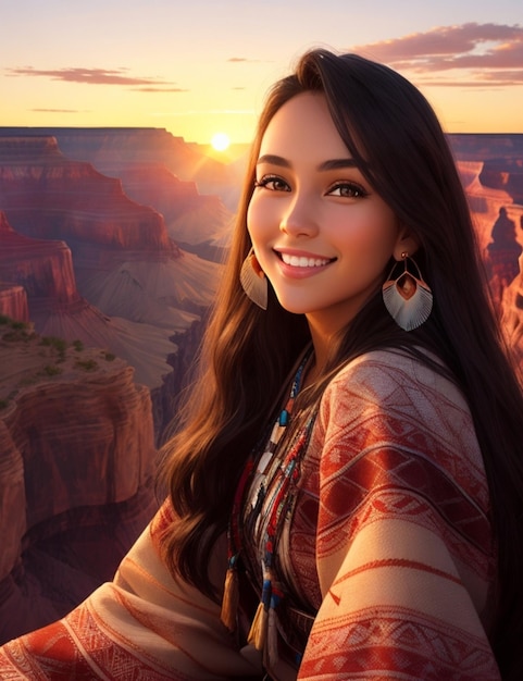 Young beautiful Native American woman in traditional costume