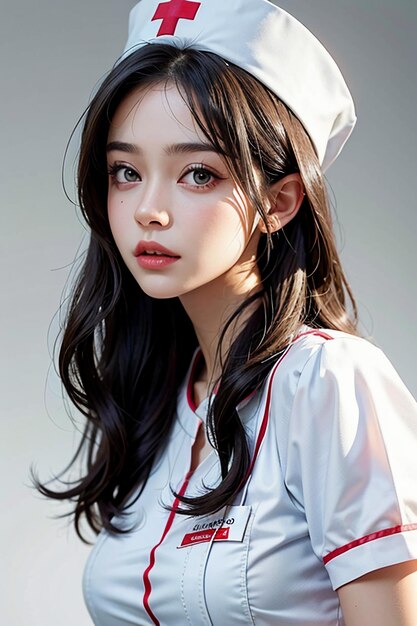 Young beautiful nurse wearing nurse uniform hospital red cross hat sexy hot beauty wallpaper