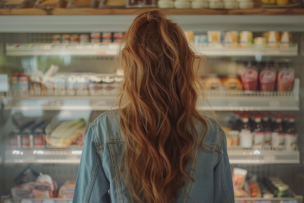 Young beautiful person deciding on groceries choosing food in convenience store organic meal healthy