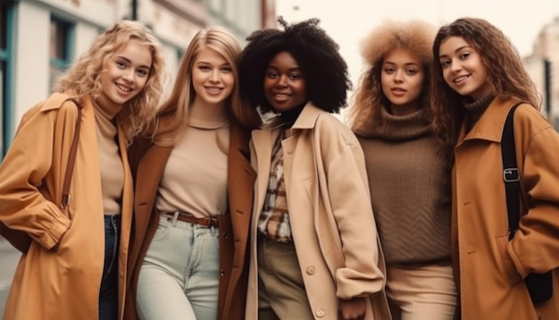 Young beautiful smiling girls after successful shopping