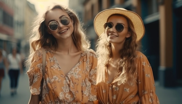 Young beautiful smiling girls after successful shopping