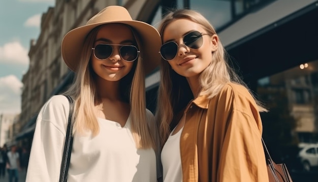 Young beautiful smiling girls after successful shopping