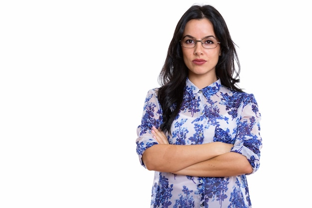 young beautiful Spanish businesswoman wearing eye