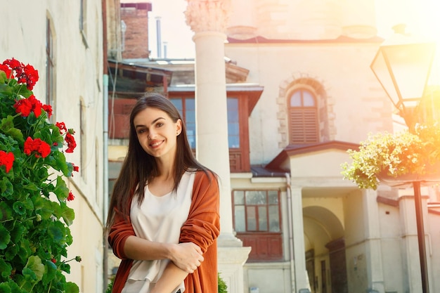 Young beautiful stylish woman walking