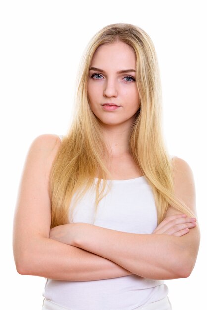  young beautiful teenage woman with arms crossed