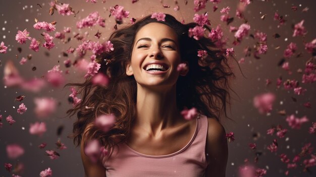 young beautiful woman in blooming garden