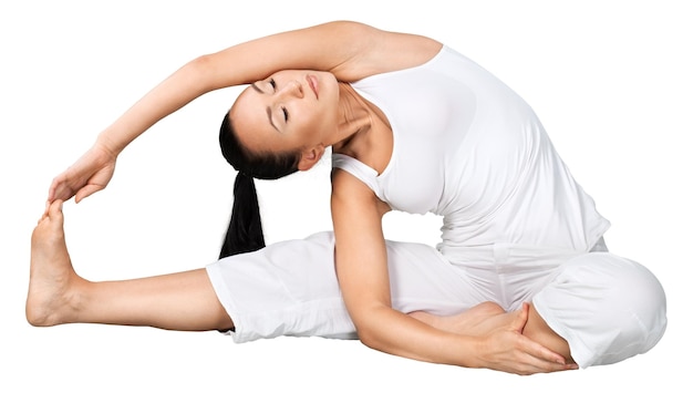 Young beautiful woman doing Yoga on white background