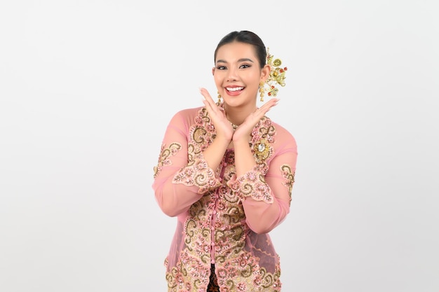 Young beautiful woman dress up local culture southern region showing beauty face posture