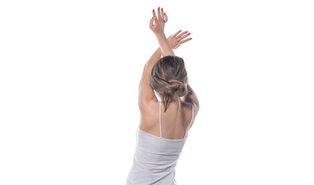 Photo young beautiful woman fixing her hair