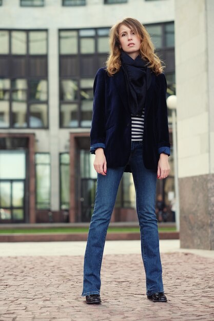 Young beautiful  woman. Glamour fashion portrait outdoor. Street style.