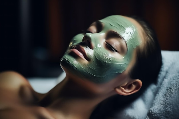 Молодая красивая женщина проходит процедуру маски в спа-центре