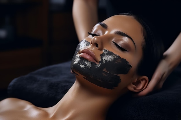 Young beautiful woman having mask procedure in spa centre