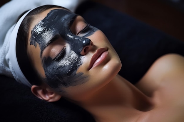 Young beautiful woman having mask procedure in spa centre