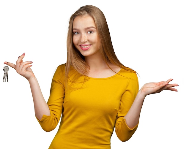 Young beautiful woman holding a bunch of keys