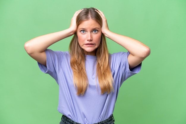 Photo young beautiful woman over isolated background doing nervous gesture