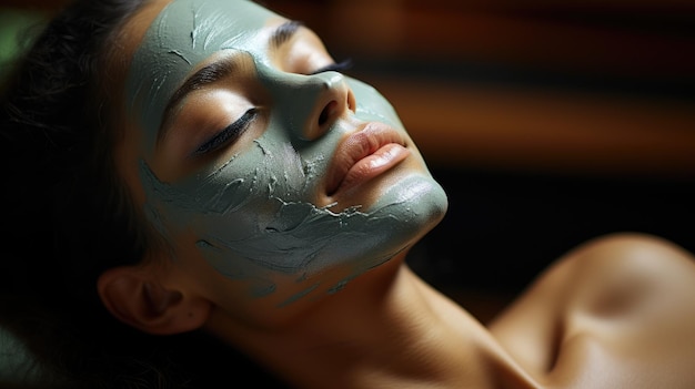 Young beautiful woman making face mask for skin care
