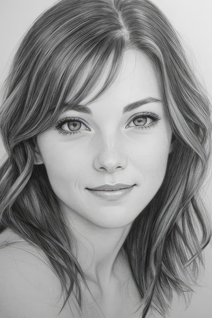 Young beautiful woman pencil sketch drawing portrait generative ai