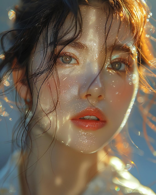 young beautiful woman posing in the water