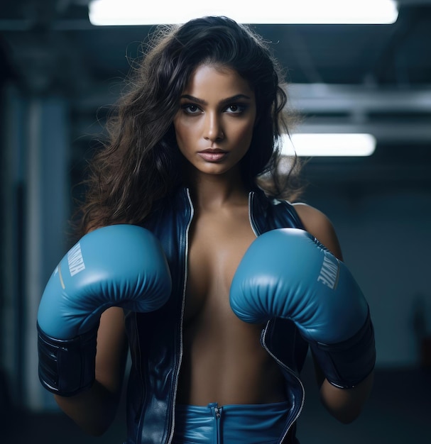 Young beautiful woman posing with boxing gloves