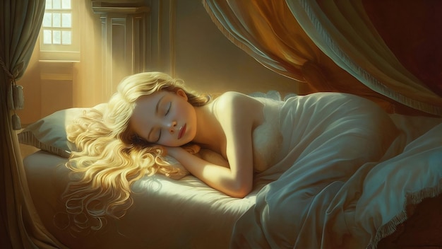 Young beautiful woman sleeping on the bed