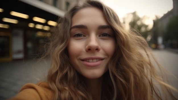 Young beautiful woman taking selfie on front camera Generative AI