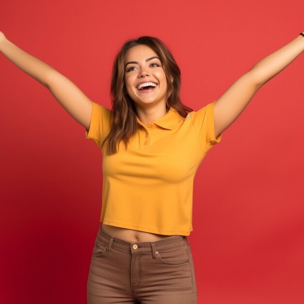 Foto giovane bella donna che indossa abiti casuali sorpreso e sorridente