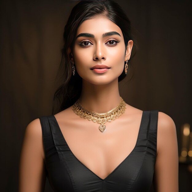 Young beautiful woman wearing gold necklace