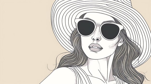 Photo young beautiful woman wearing a hat and sunglasses