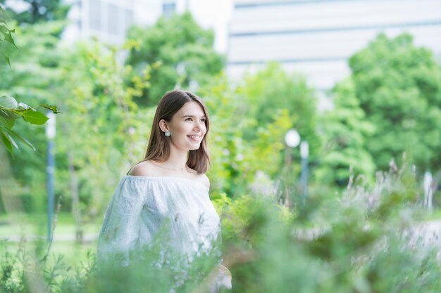 Young beautiful woman wearing a white shirt