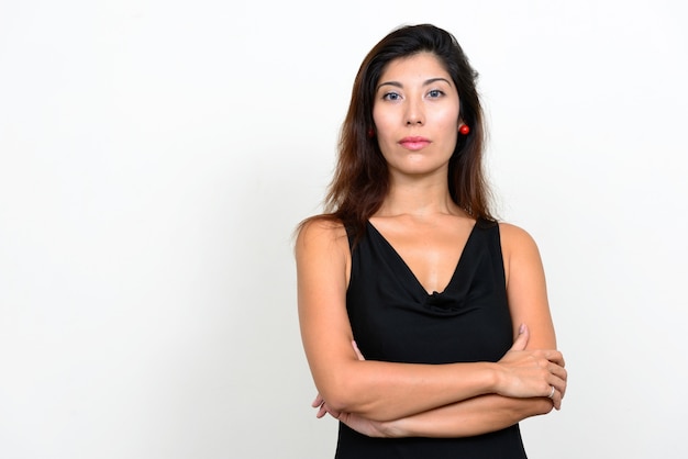 young beautiful woman on white