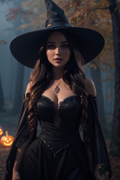 Young beautiful woman witch sexy witch on Halloween