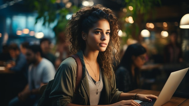 Young beautiful woman with a cup of coffee in the cafegenerative ai