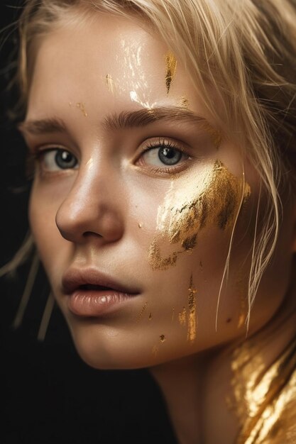 Фото Молодая красивая женщина с золотым макияжем