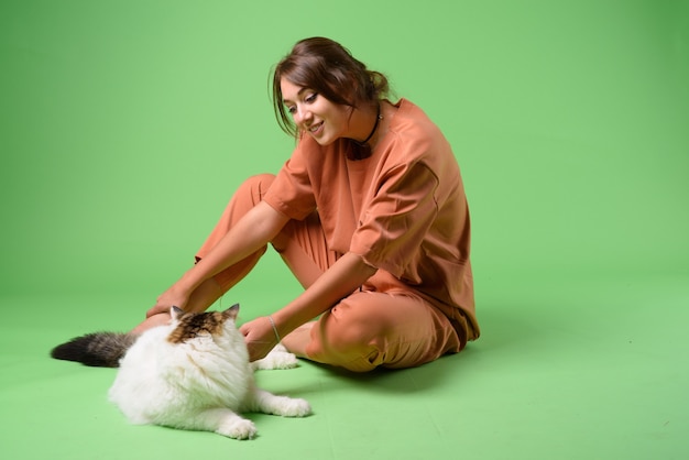 young beautiful woman with Persian cat