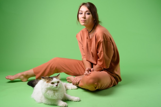 young beautiful woman with Persian cat