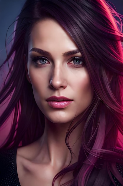 A young beautiful woman with pink hair