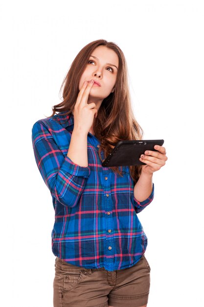 Young beauty student girl with tablet