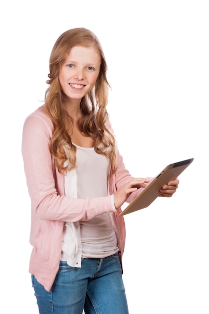 Young beauty student girl with tablet