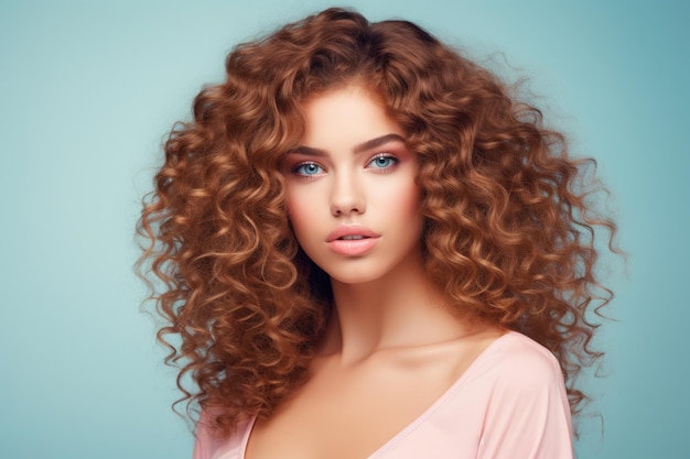 Young beauty woman curly long hair with makeup style on face and perfect clean skin
