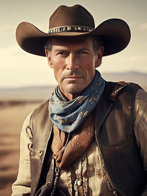 Photo young beefy muscled cowboy in cowboy hat looking at the camera