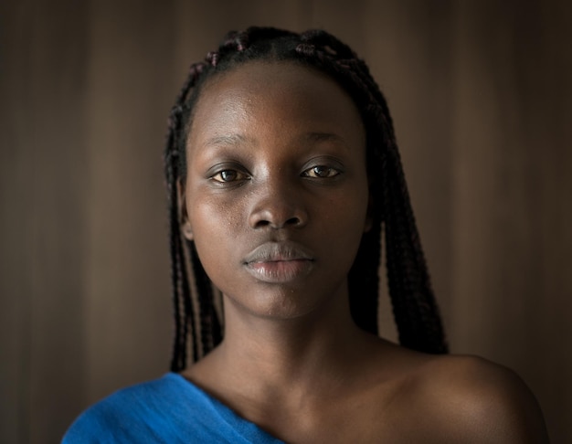 Young black African American woman portrait in indoors