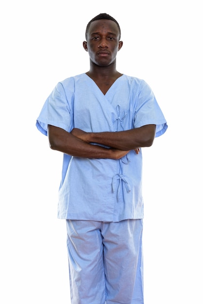 young black african man patient standing with arm crossed