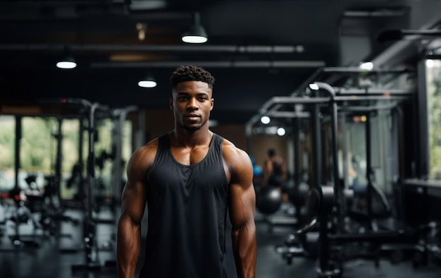 Young black athletic man in gym