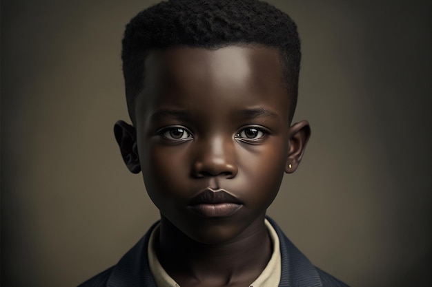 Young black boy against tan studio background AI