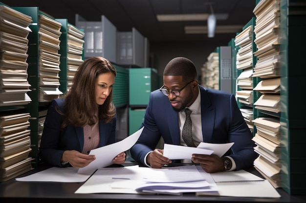 Photo young black businessman and woman going through some paperwork together