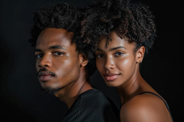 a young black couple on a black background